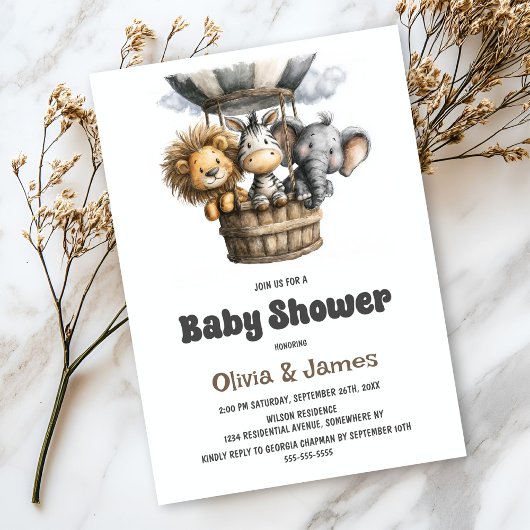 Invitation Safari Animals Baby Shower