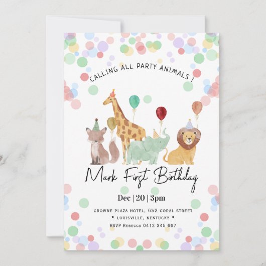 Invitation Safari Animals Birthday party (Devant)