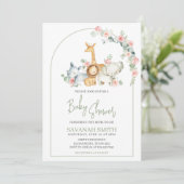 Invitation Safari Animals Floral Baby Shower  (Debout devant)