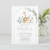 Invitation Safari Animals Greenery Baby Shower  (Debout devant)