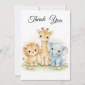 Invitation Safari Animals Lion Giraffe Elephant Blue Boy (Devant)