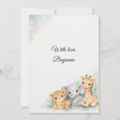 Invitation Safari Animals Lion Giraffe Elephant Blue Boy (Dos)