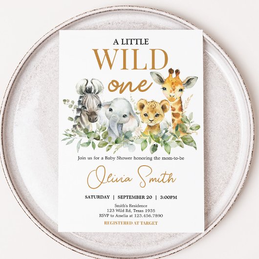 Invitation Safari Animals Little Wild One Baby Shower