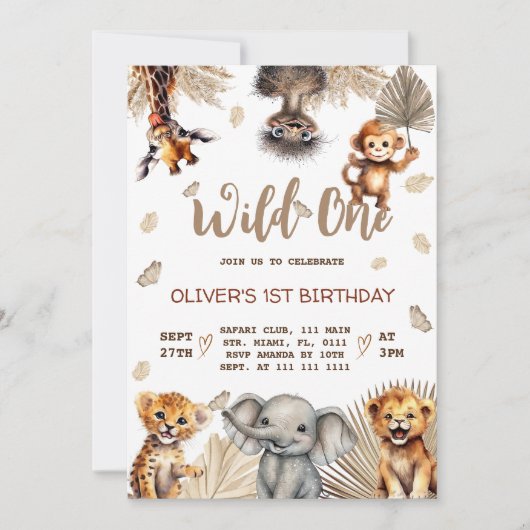 Invitation Safari Animaux 1er anniversaire (Devant)