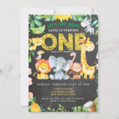 Invitation Safari Animaux 1er Garçon Anniversaire Chalkboard  (Devant)