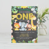 Invitation Safari Animaux 1er Garçon Anniversaire Chalkboard  (Debout devant)
