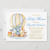 Invitation Safari Animaux Air Ballons Nuages Points Baby show (Devant)