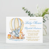 Invitation Safari Animaux Air Ballons Nuages Points Baby show (Debout devant)