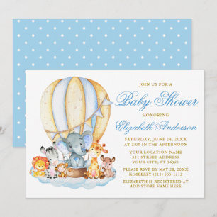 Invitation Safari Animaux Air Ballons Nuages Points Baby show