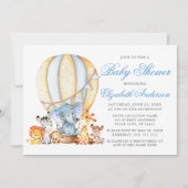 Invitation Safari Animaux Air Balloon Blue Bow Baby shower (Devant)
