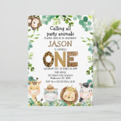 Invitation Safari Animaux appelant Animaux de fête 1er annive (Debout devant)