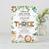 Invitation Safari Animaux appelant Animaux de fête 3e anniver (Debout devant)