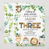 Invitation Safari Animaux appelant Animaux de fête 3e anniver (Devant / Derrière)