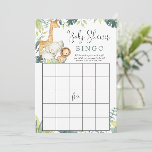 Invitation Safari animaux baby shower jeu de bingo (Debout devant)