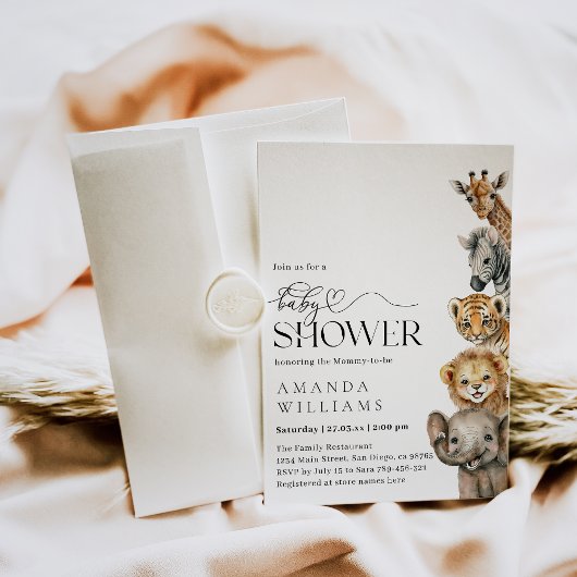 Invitation Safari Animaux Baby shower moderne