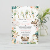 Invitation Safari Animaux Baby shower Par Mail Greenery Gold (Debout devant)