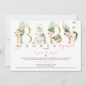 Invitation Safari Animaux Baby shower Par Mail Greenery Gold (Devant)