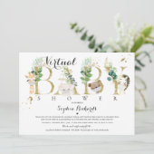 Invitation Safari Animaux Baby shower virtuel Verdure Or (Debout devant)