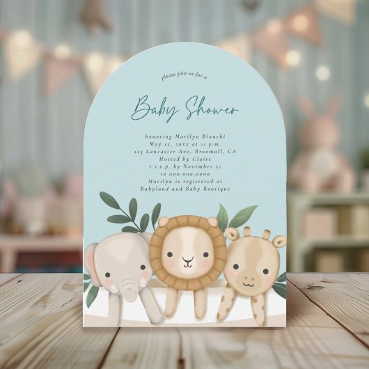 Invitation Safari Animaux Baby showers Garçons