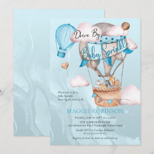 Invitation Safari Animaux Ballons Conduire Par Garçon Bébé Sp