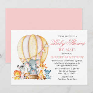 Invitation Safari Animaux Balloon Baby shower rose par la pos