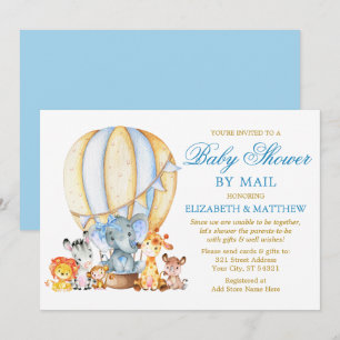 Invitation Safari Animaux Balloon Blue Bow douche par la post