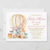 Invitation Safari Animaux Balloon Rose Bow douche par courrie (Devant)