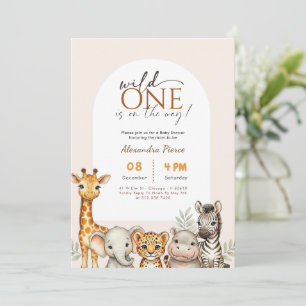 Invitation Safari Animaux Bébé Fête Moderne Wild One