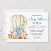 Invitation Safari Animaux Blue Bow Balloon Douche par la post (Devant)