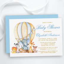 Safari Animaux Blue Hot Air Balloon Baby shower