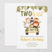 Invitation Safari animaux camion deux Wild Birthday Invitatio (Devant / Derrière)