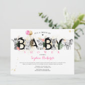 Invitation Safari Animaux Conduite Par Baby shower Verdure Or (Debout devant)