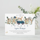 Invitation Safari Animaux Conduite Par Baby shower Verdure Or (Debout devant)