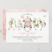 Invitation Safari Animaux Conduite Par Baby shower Verdure Or (Devant / Derrière)