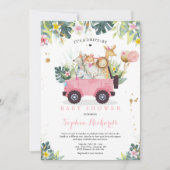 Invitation Safari Animaux Conduite Par Baby shower Verdure Or (Devant)