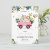 Invitation Safari Animaux Conduite Par Baby shower Verdure Or (Debout devant)