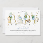 Invitation Safari Animaux Conduite Par Baby shower Vert Bleu (Devant)