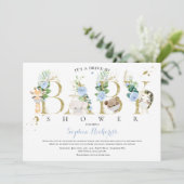 Invitation Safari Animaux Conduite Par Baby shower Vert Bleu (Debout devant)