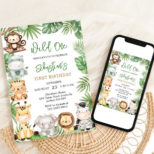 Invitation Safari Animaux de la Jungle Anniversaire Enfants