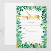 Invitation Safari Animaux de la Jungle en Or (Devant / Derrière)
