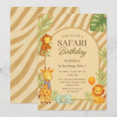 Invitation Safari Animaux de la Jungle Premier Anniversaire (Devant / Derrière)