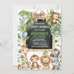 Invitation Safari Animaux de la Jungle Verdure Anniversaire