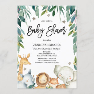 Invitation Safari Animaux Et Baby shower De Foliage