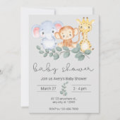 Invitation Safari Animaux et Baby shower verdoyant (Devant)