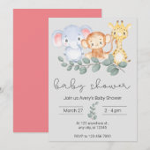 Invitation Safari Animaux et Baby shower verdoyant (Devant / Derrière)