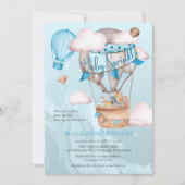 Invitation Safari Animaux et Ballons Blue Garçon Bébé Sprinke (Devant)