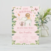 Invitation Safari Animaux Fille Baby shower sauvage Un (Debout devant)