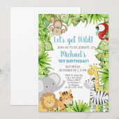 Invitation Safari animaux garçon 1er premier anniversaire inv (Devant / Derrière)