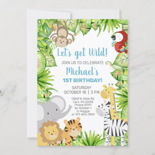 Invitation Safari animaux garçon 1er premier anniversaire inv