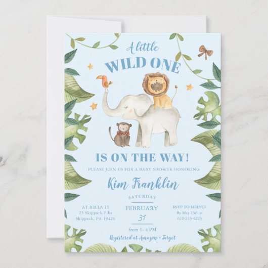 Invitation Safari Animaux Garçon Baby shower Wild One Invitat (Devant)